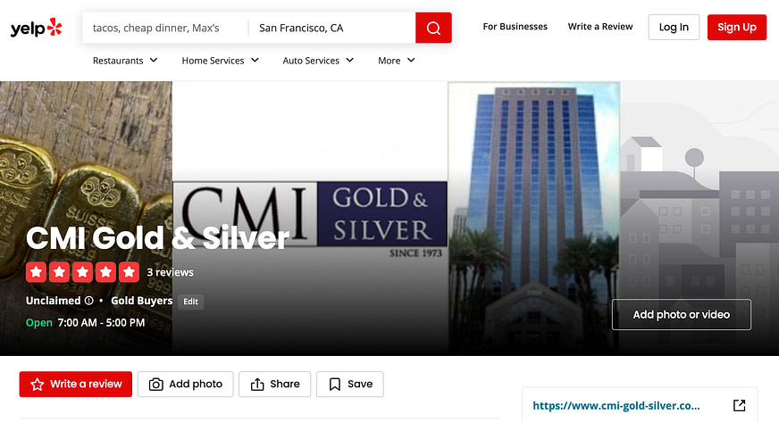 CMI Gold and Silver Yelp Rating (Updated August 2022)