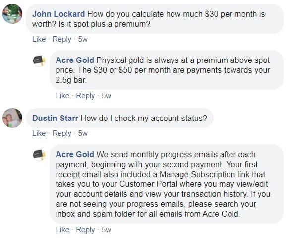 Is Acre Gold Legit Facebook response