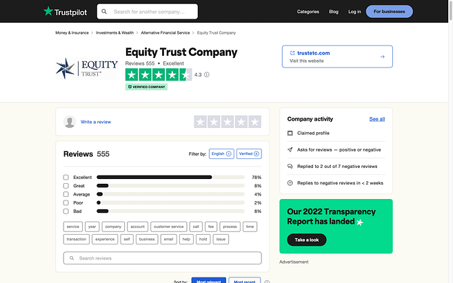 Equity Trust Company Trustpilot Review Updated For September 2022