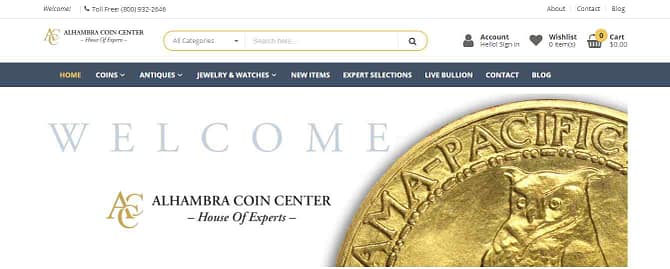 Alhambra Coin Center Review website homepage