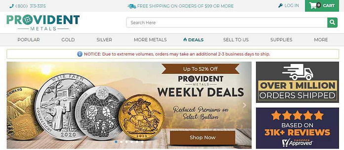 Is Provident Metals Legit website homepage