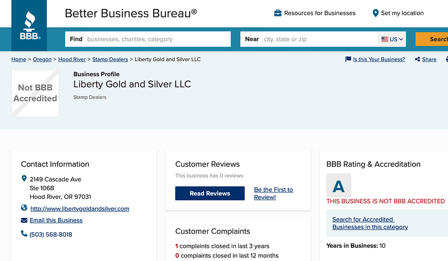 Liberty Gold and Silver BBB Review Updated August 2022