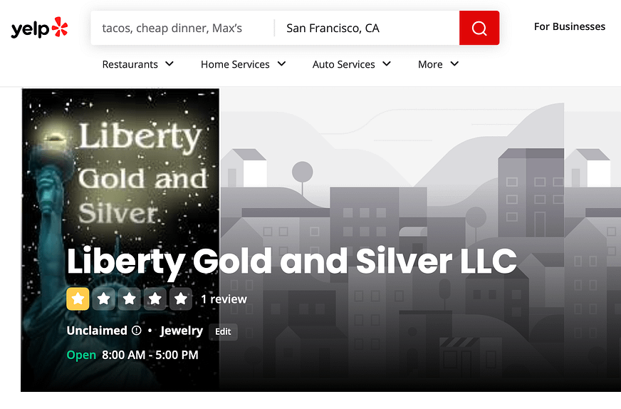 Liberty Gold and Silver Yelp Review Updated August 2022